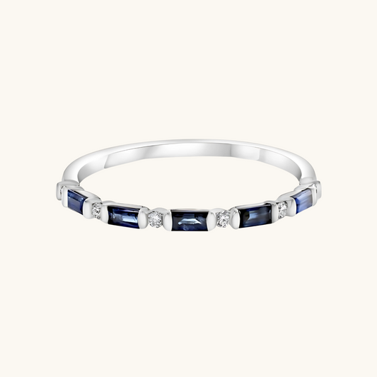 White Gold Sapphire & Diamond Ring 14K