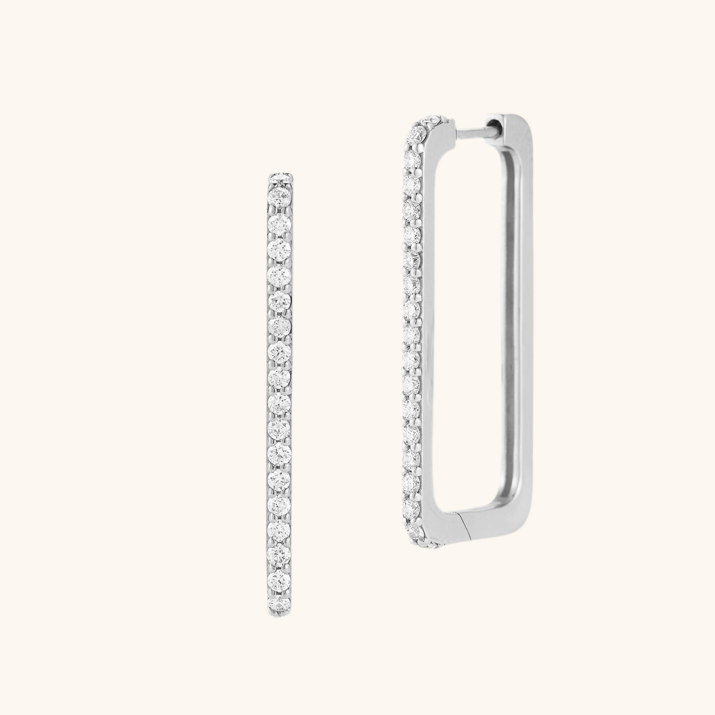 Rectangular Shape Diamond Huggie Earrings
