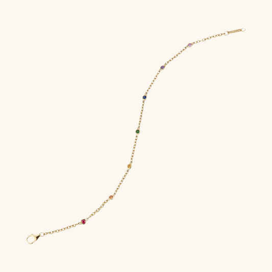 Rainbow Sapphire Seven Stone Bezel Bracelet 14K