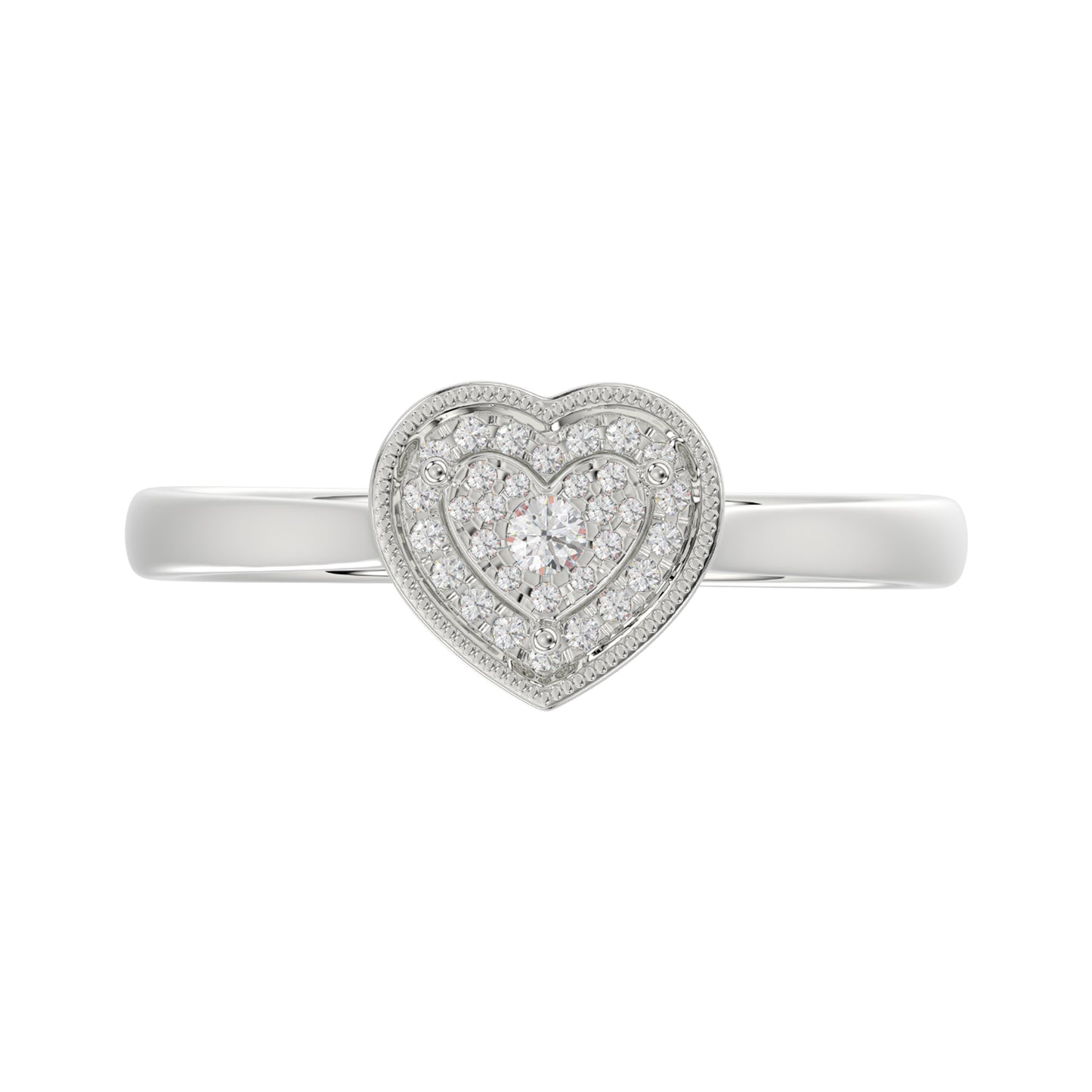 Ladies 0.10Ct Round Diamond Sterling Silver Ladies Ring White Heart Shape Cluster Halo Engagement Promise Ring For Her