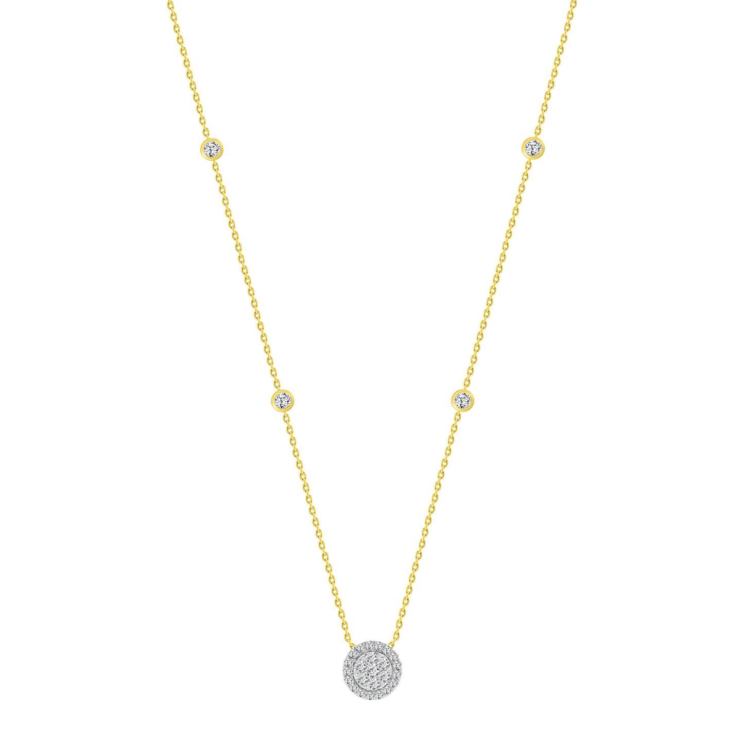 LADIES NECKLACES 0.33CT ROUND DIAMOND 14K YELLOW GOLD