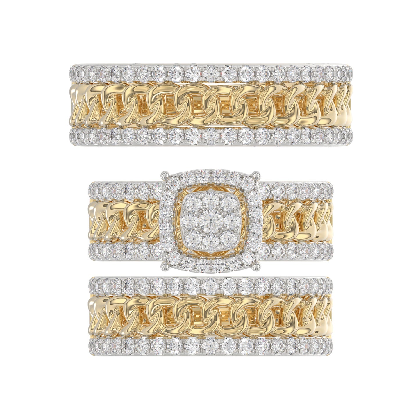 LADIES TRIO SET 1.50CT ROUND DIAMOND 10K YELLOW GOLD