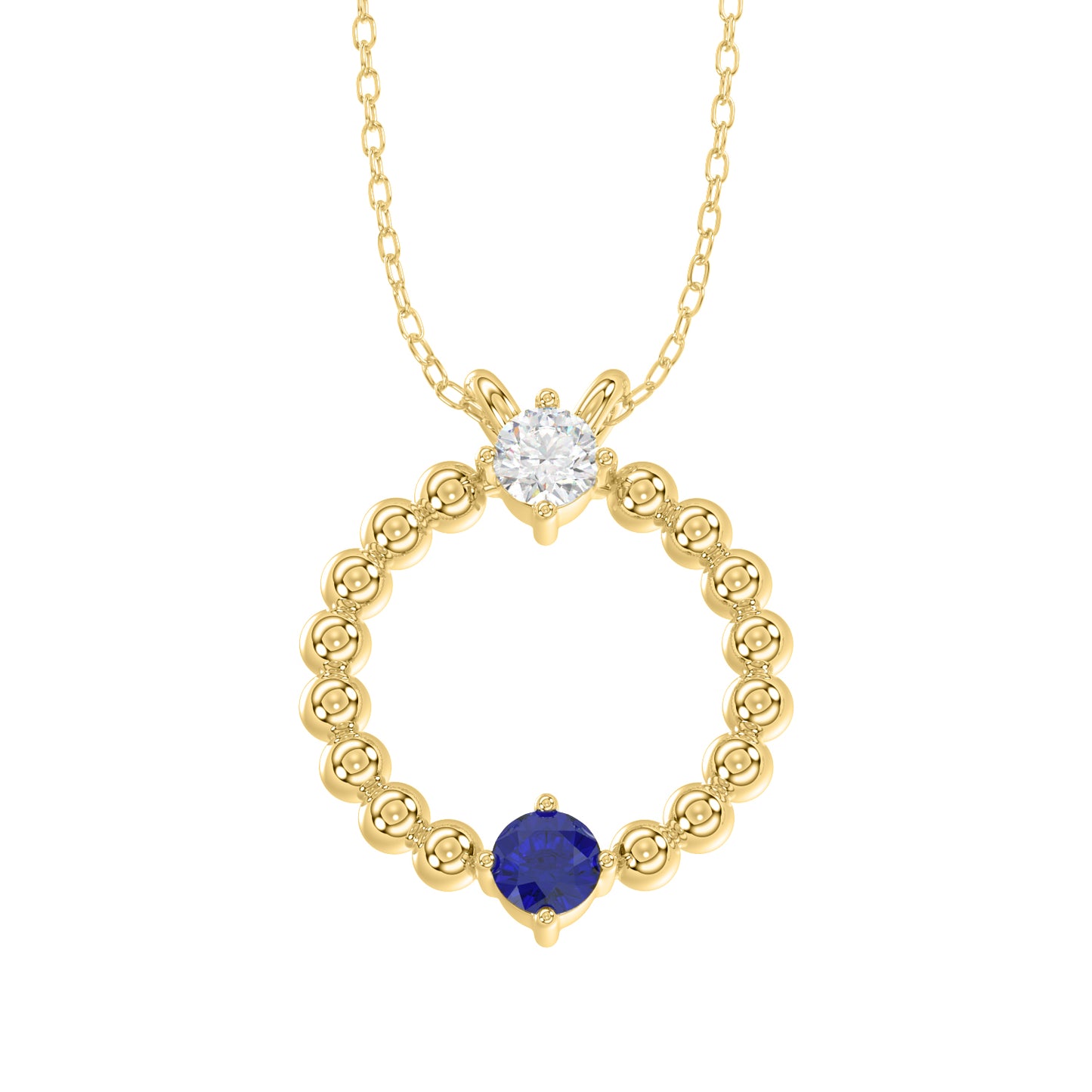 LADIES PENDANT WITH CHAIN 0.15CT ROUND/BLUE SAPPHIRE DIAMOND 14K YELLOW GOLD (CENTER STONE ROUND BLUE SAPPHIRE-0.10CT)