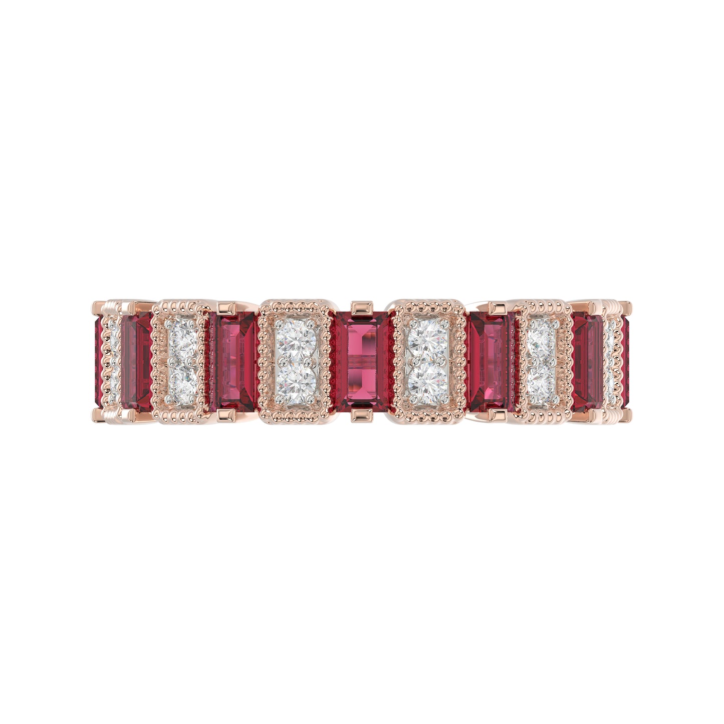 LADIES BAND 1.30CT ROUND/BAGUETTE RUBY DIAMOND 14K ROSE GOLD