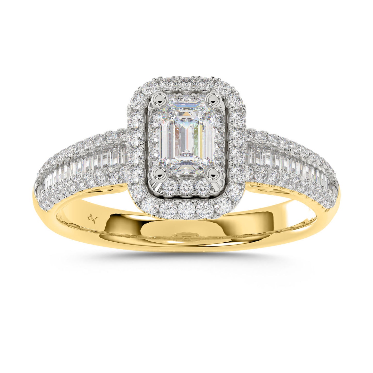 LADIES RING 1.00CT ROUND/EMERALD/BAGUETTE DIAMOND 14K YELLOW GOLD