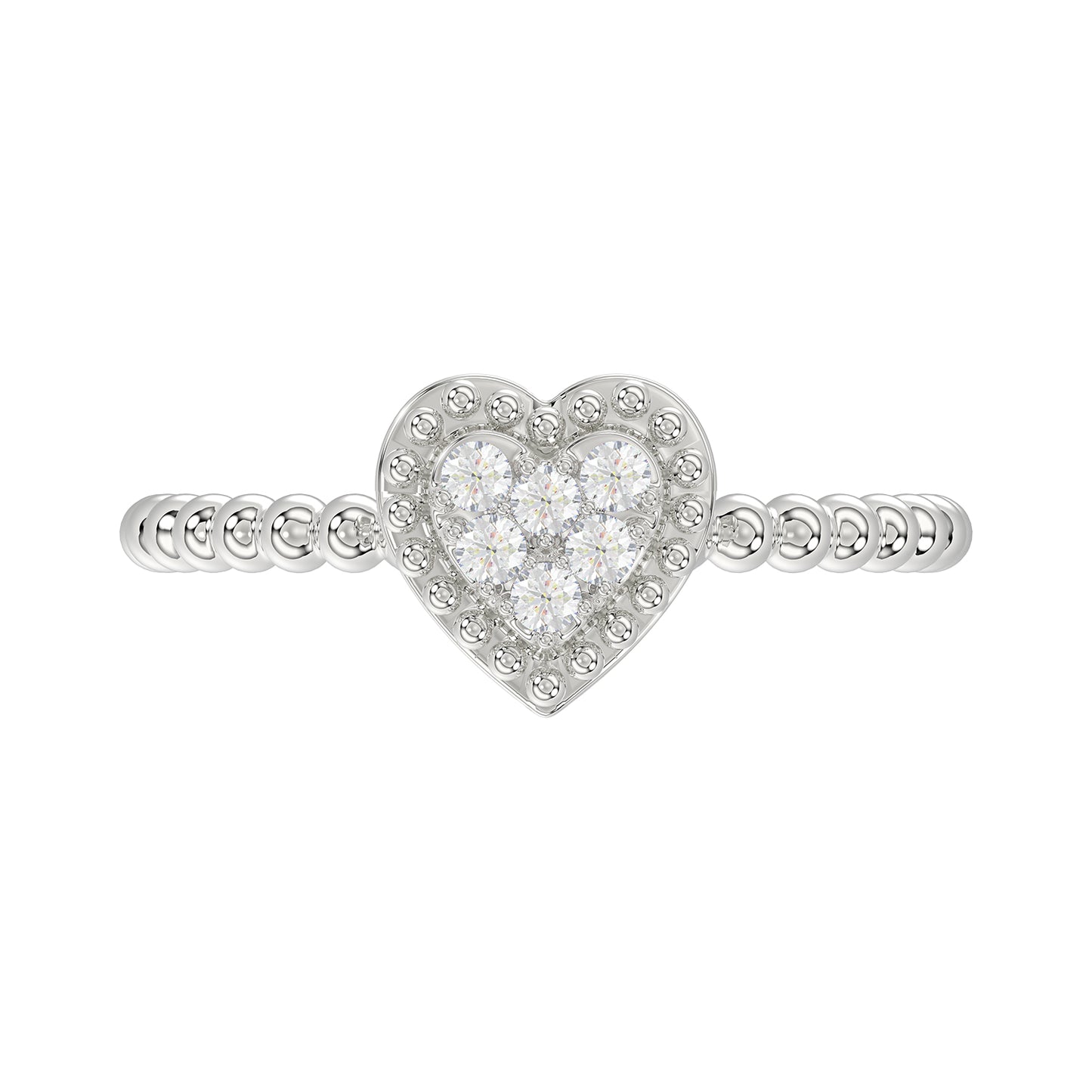 Ladies 0.10Ct Round Diamond Halo Heart Ring Sterling Silver Stylish Women’S Engagement & Promise Ring