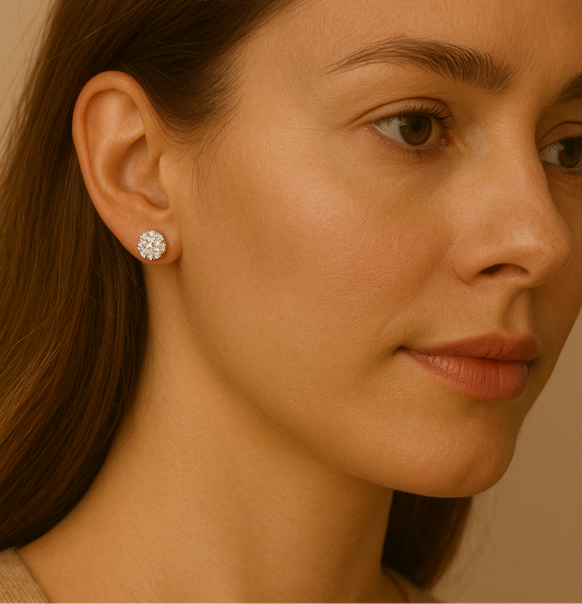 Yellow Gold Round Diamond Studs 14K