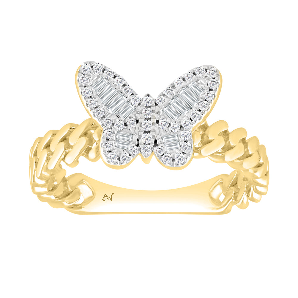 LADIES RING 0.25CT ROUND/BAGUETTE DIAMOND 14K YELLOW GOLD