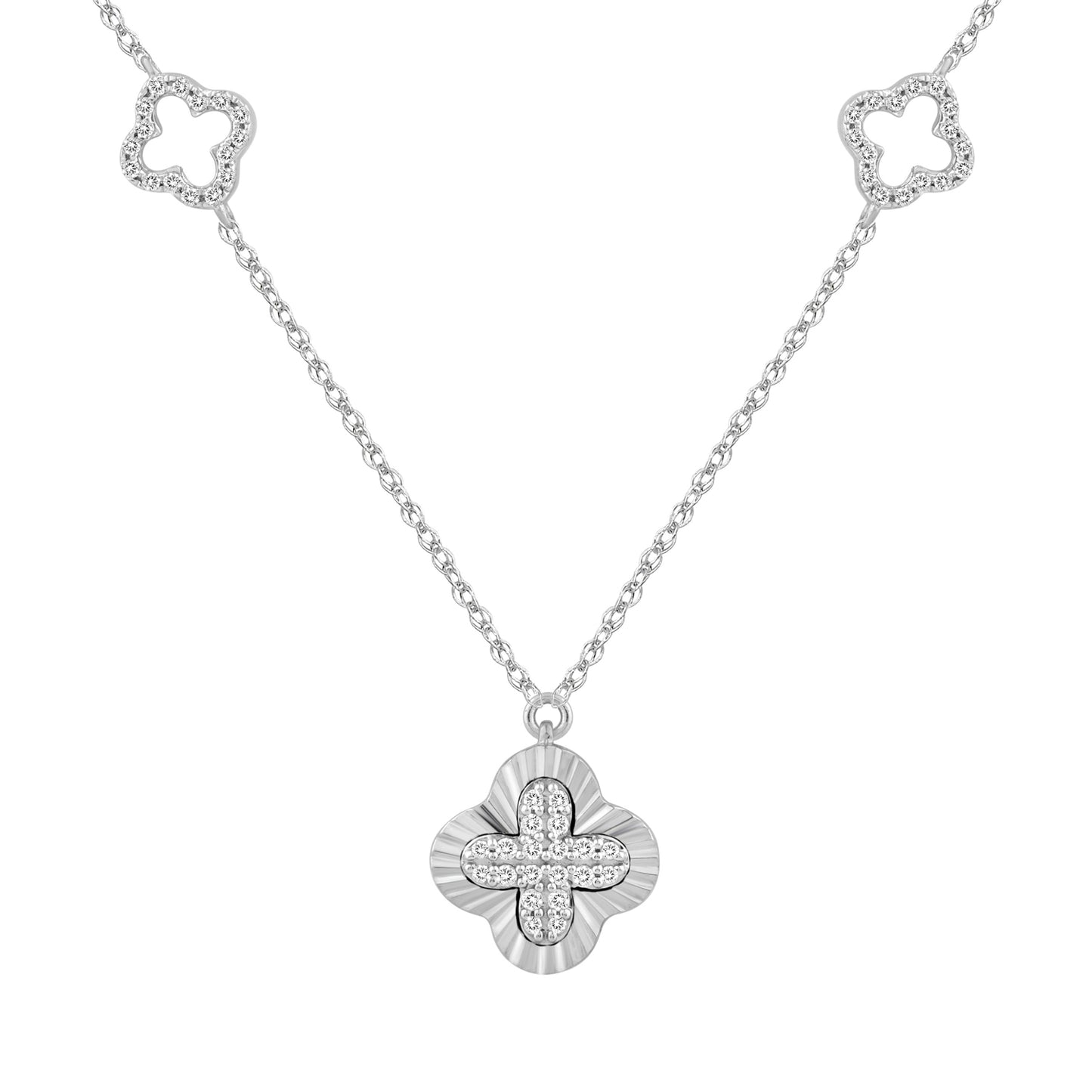 LADIES NECKLACE 0.25CT ROUND DIAMOND 10K WHITE GOLD