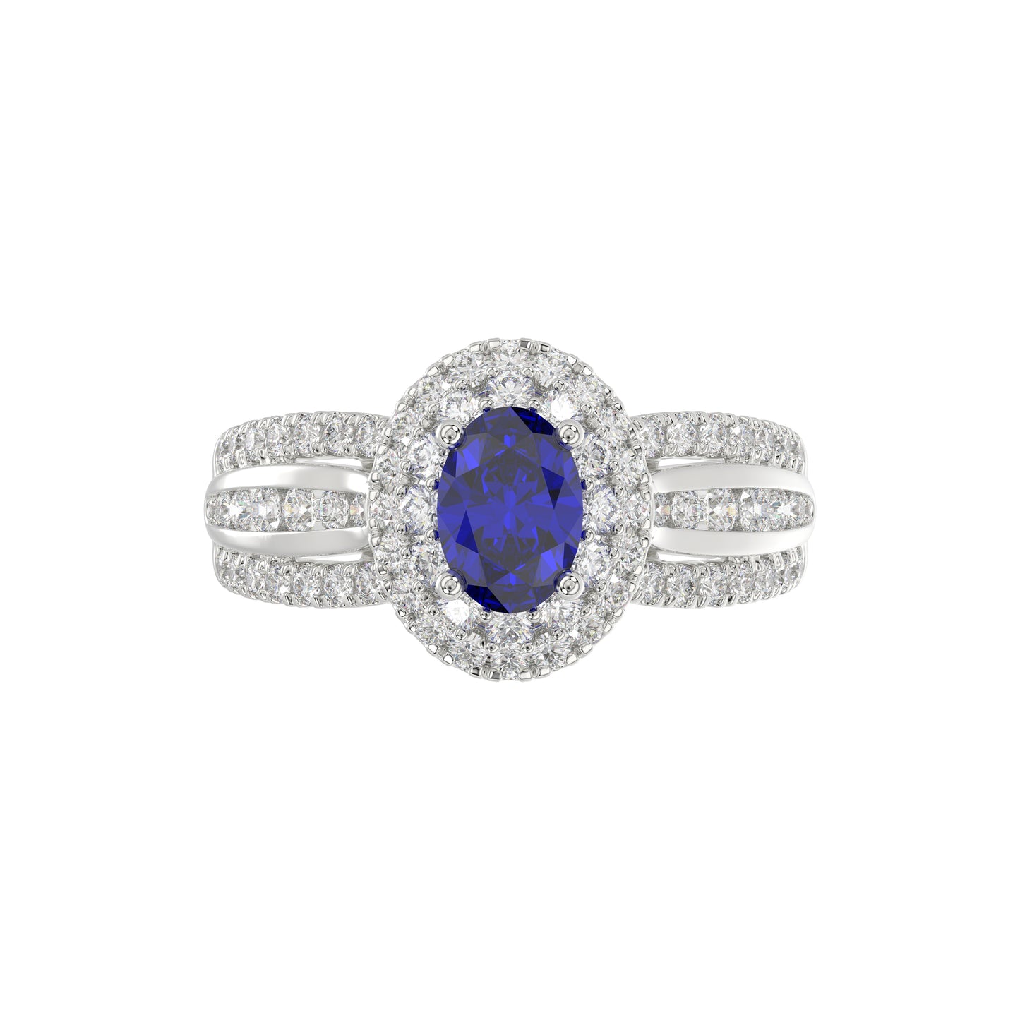LADIES RING 1.65CT ROUND/BLUE SAPPHIRE OVAL DIAMOND 14K WHITE GOLD (CENTER STONE 0.94CT BLUE SAPPHIRE OVAL DIAMOND)