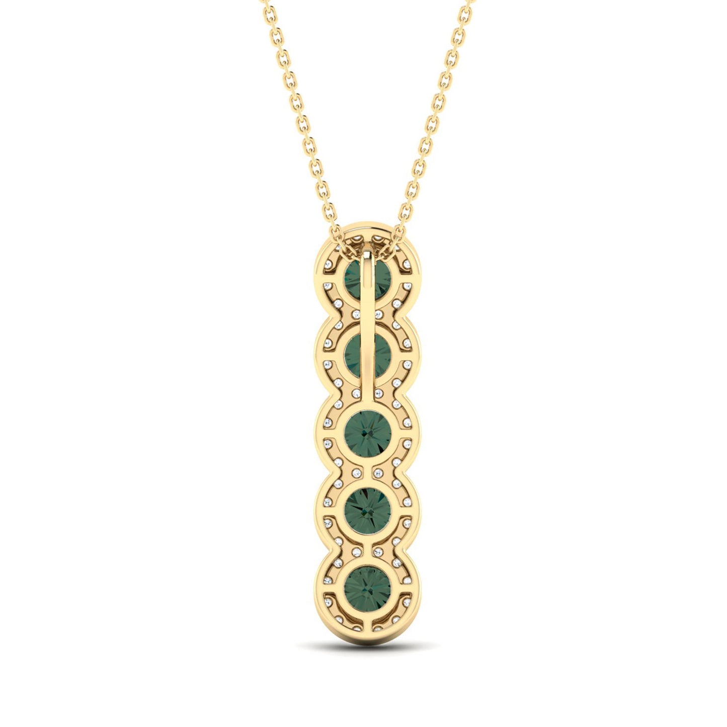 LADIES PENDANT WITH CHAIN 1.80CT ROUND/GREEN EMERALD ROUND DIAMOND 14K YELLOW GOLD