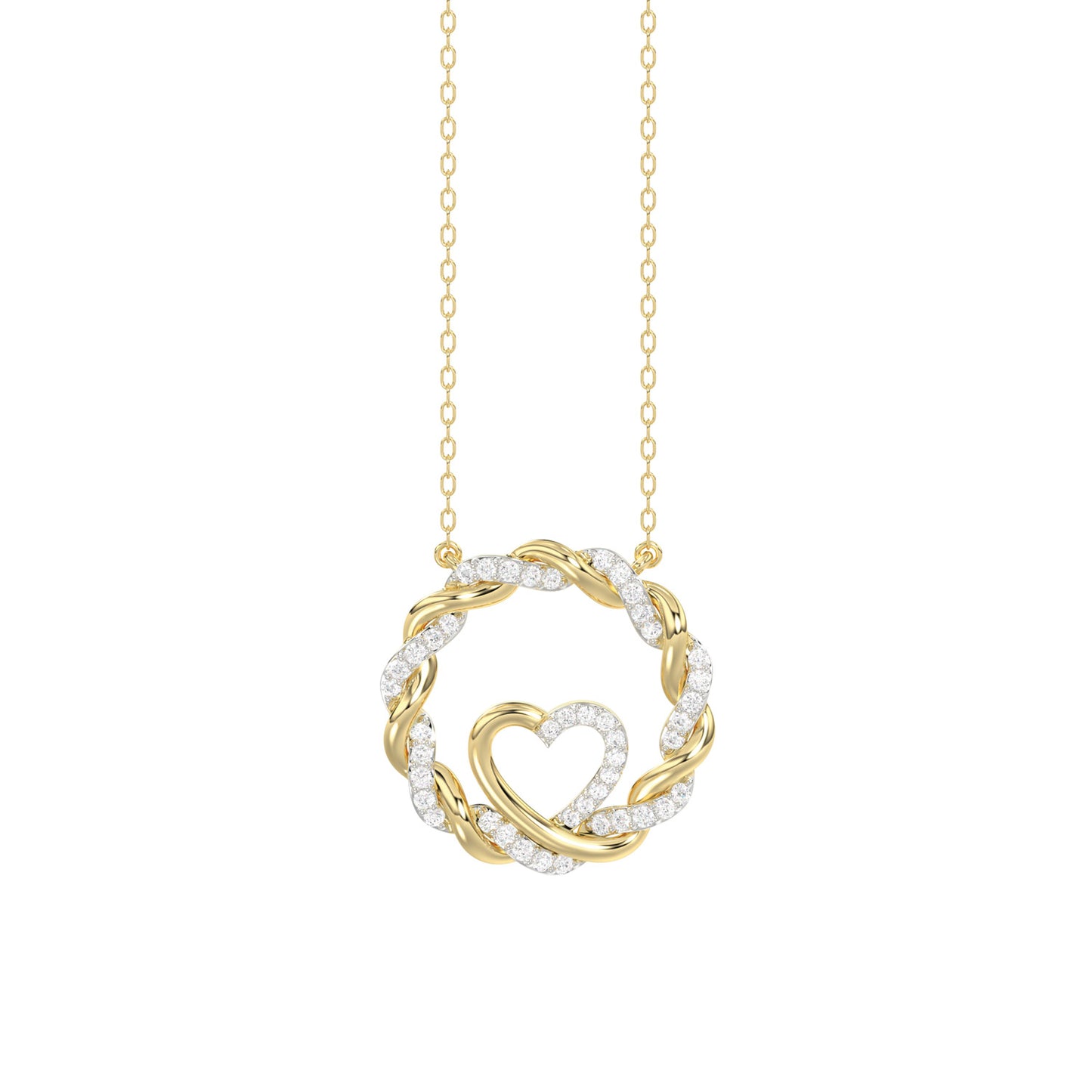 ELEGANCE 10K YELLOW GOLD 0.15CT TWISTED CIRCLE HEART & LADIES PENDANT ROUND DIAMOND WITH CHAIN