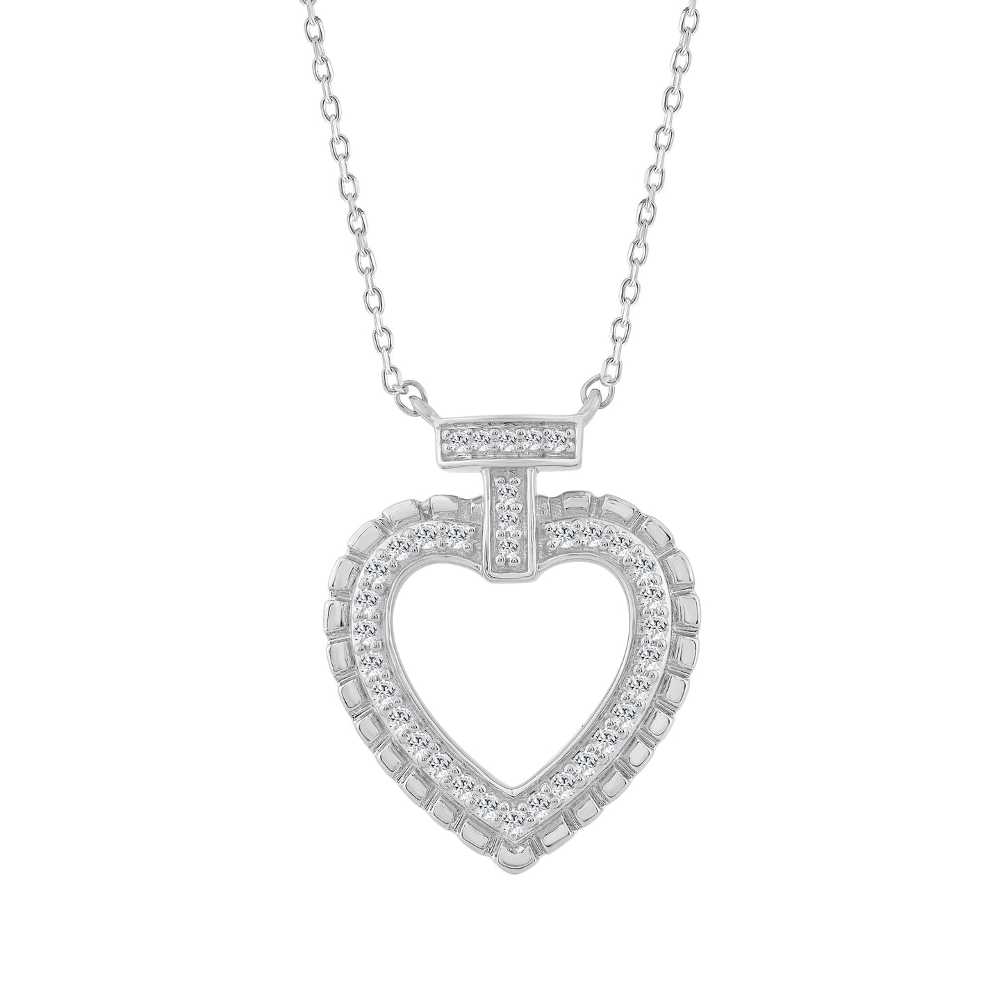ELEGANCE 10K WHITE GOLD 0.15CT TWISTED CIRCLE HEART & LADIES PENDANT ROUND DIAMOND WITH CHAIN