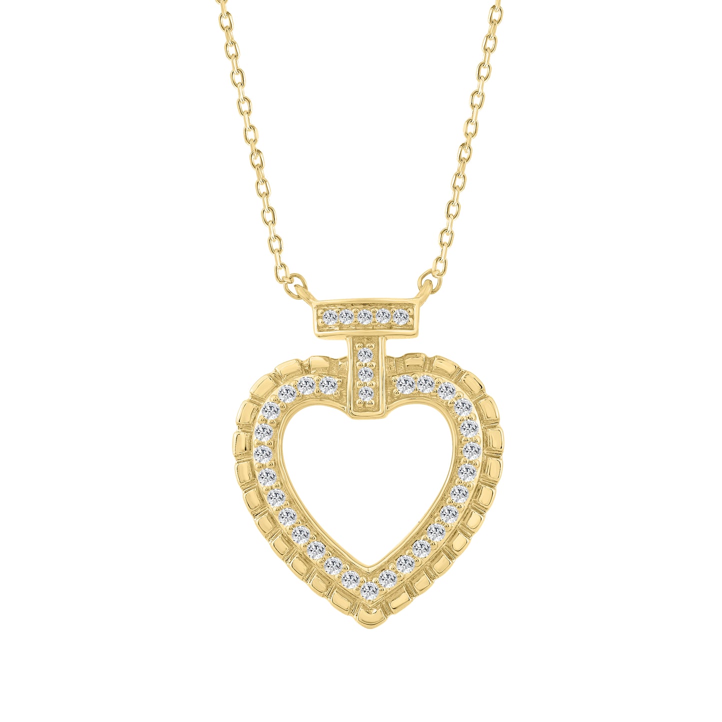 ELEGANCE 10K YELLOW GOLD 0.15CT TWISTED CIRCLE HEART & LADIES PENDANT ROUND DIAMOND WITH CHAIN