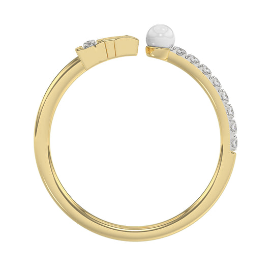 Women’S 10K Yellow Gold Letter “H” Diamond & Pearl Ring 0.10Ct Round Diamond Fine Jewelry