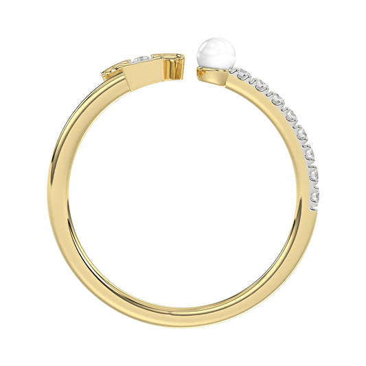 Women’S 10K Yellow Gold Letter “T” Diamond & Pearl Ring 0.10Ct Round Diamond Fine Jewelry
