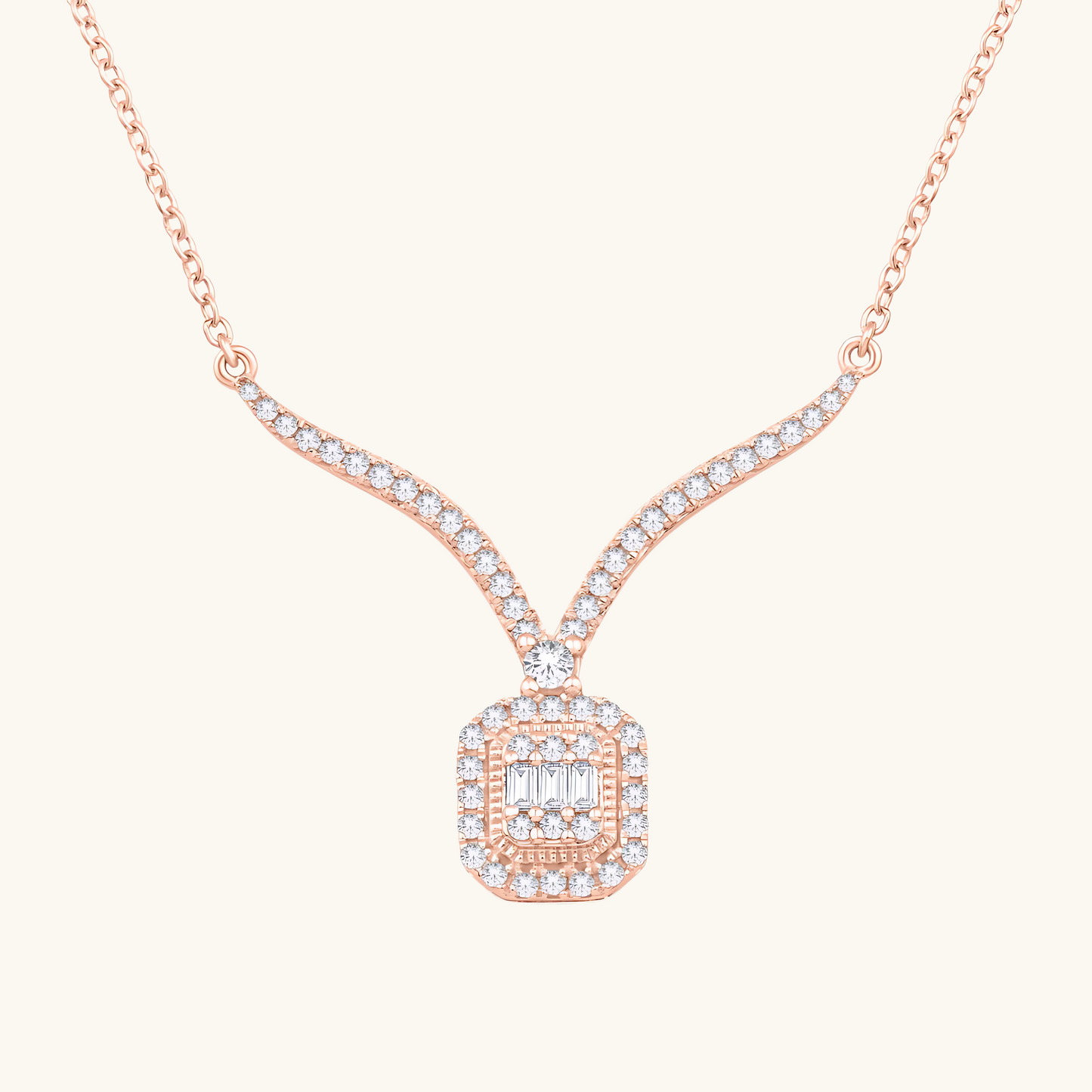 Rose Gold Diamond Cushion Pendant 14K