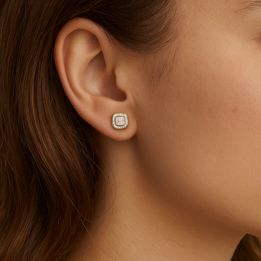 Yellow Gold Diamond Cushion Earrings 14K