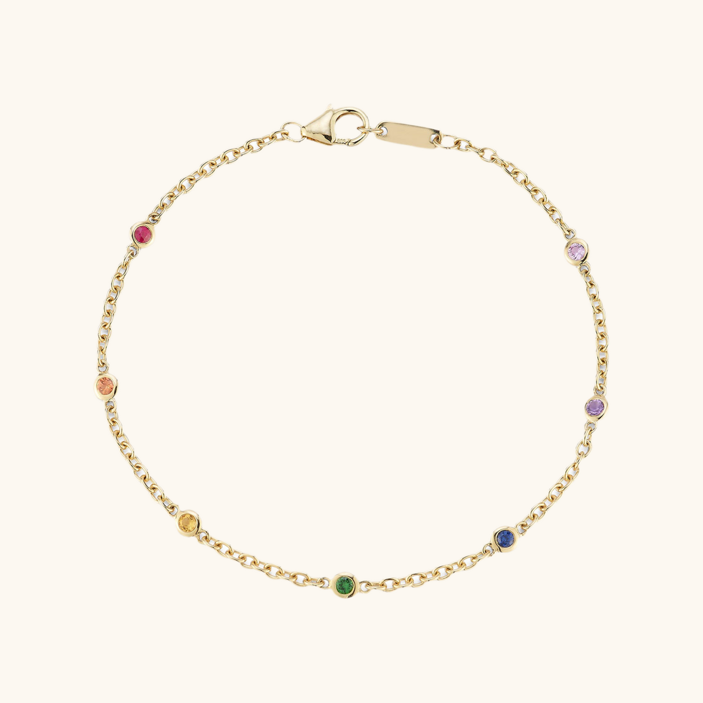 Rainbow Sapphire Seven Stone Bezel Bracelet 14K