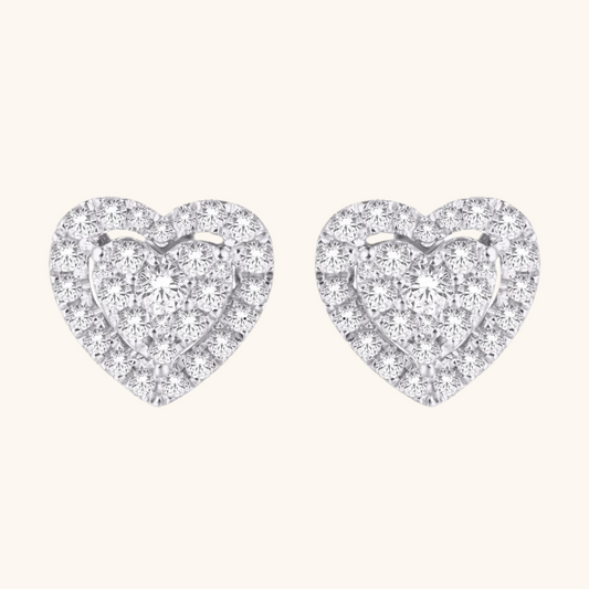 White Gold Diamond Heart Earrings 14K