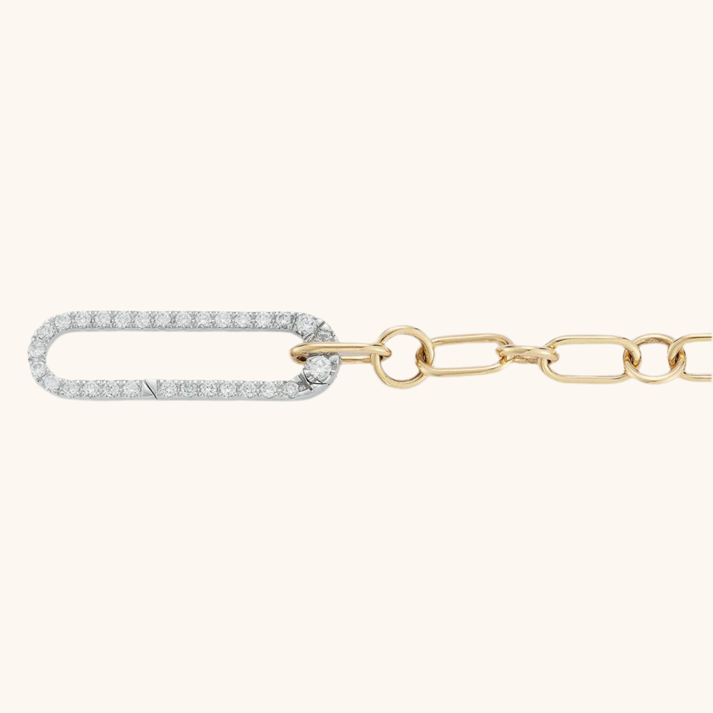Two-Tone Paperclip Bracelet with Pavé Clasp 14K