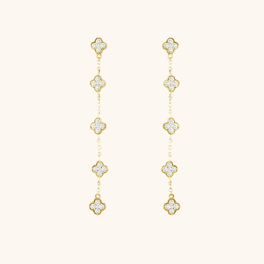 Yellow Gold Clover Diamond Earrings 14K