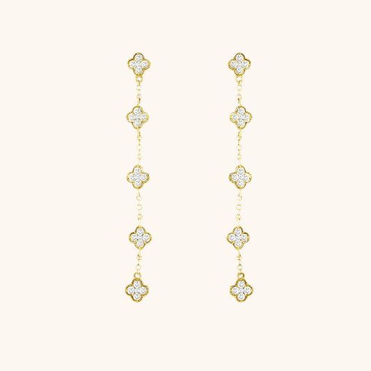 Yellow Gold Clover Diamond Earrings 14K