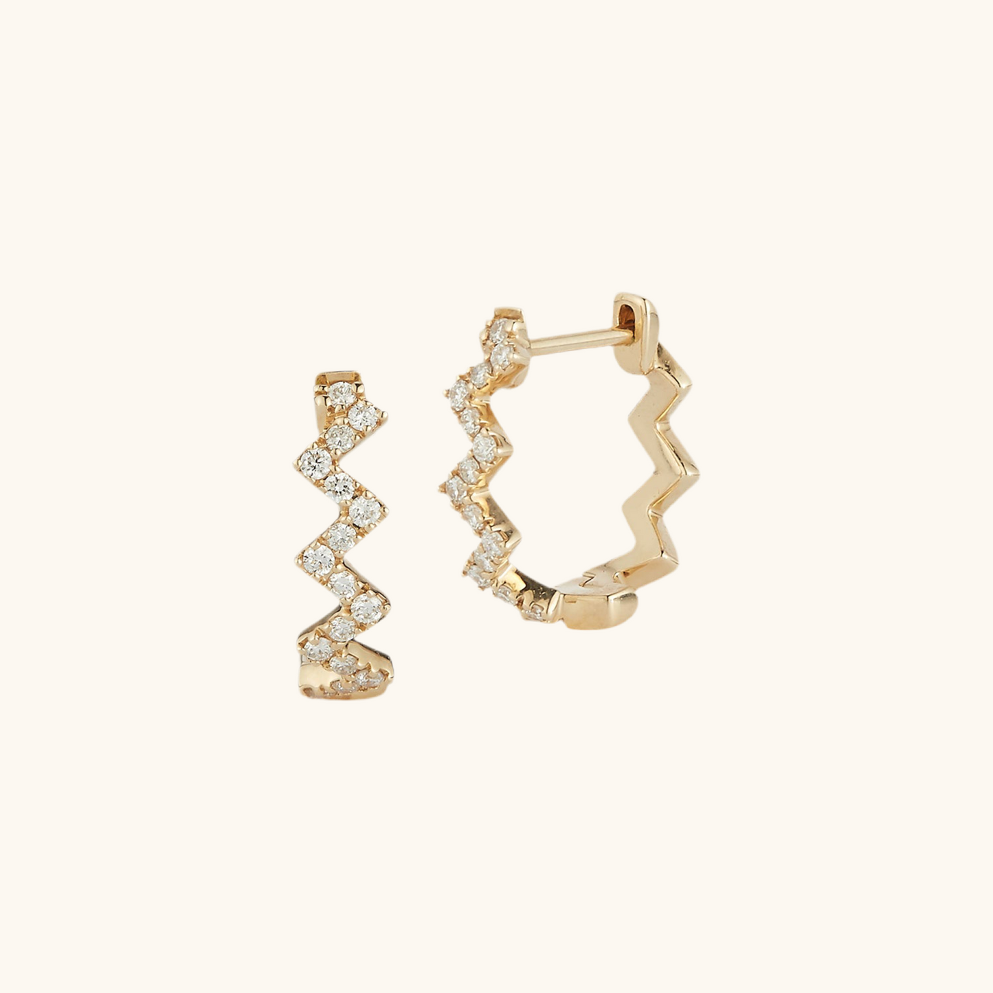 Diamond Zig Zag Huggie Earrings 14K