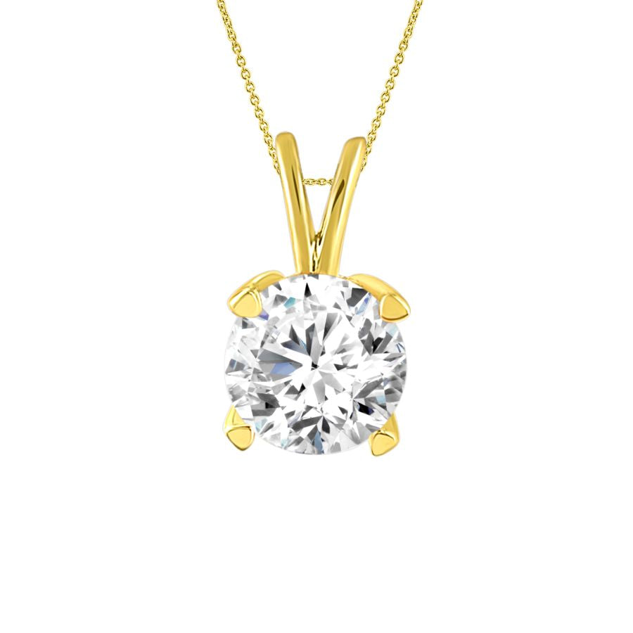 LADIES SOLITAIRE PENDANT 0.75CT ROUND DIAMOND 14K YELLOW GOLD