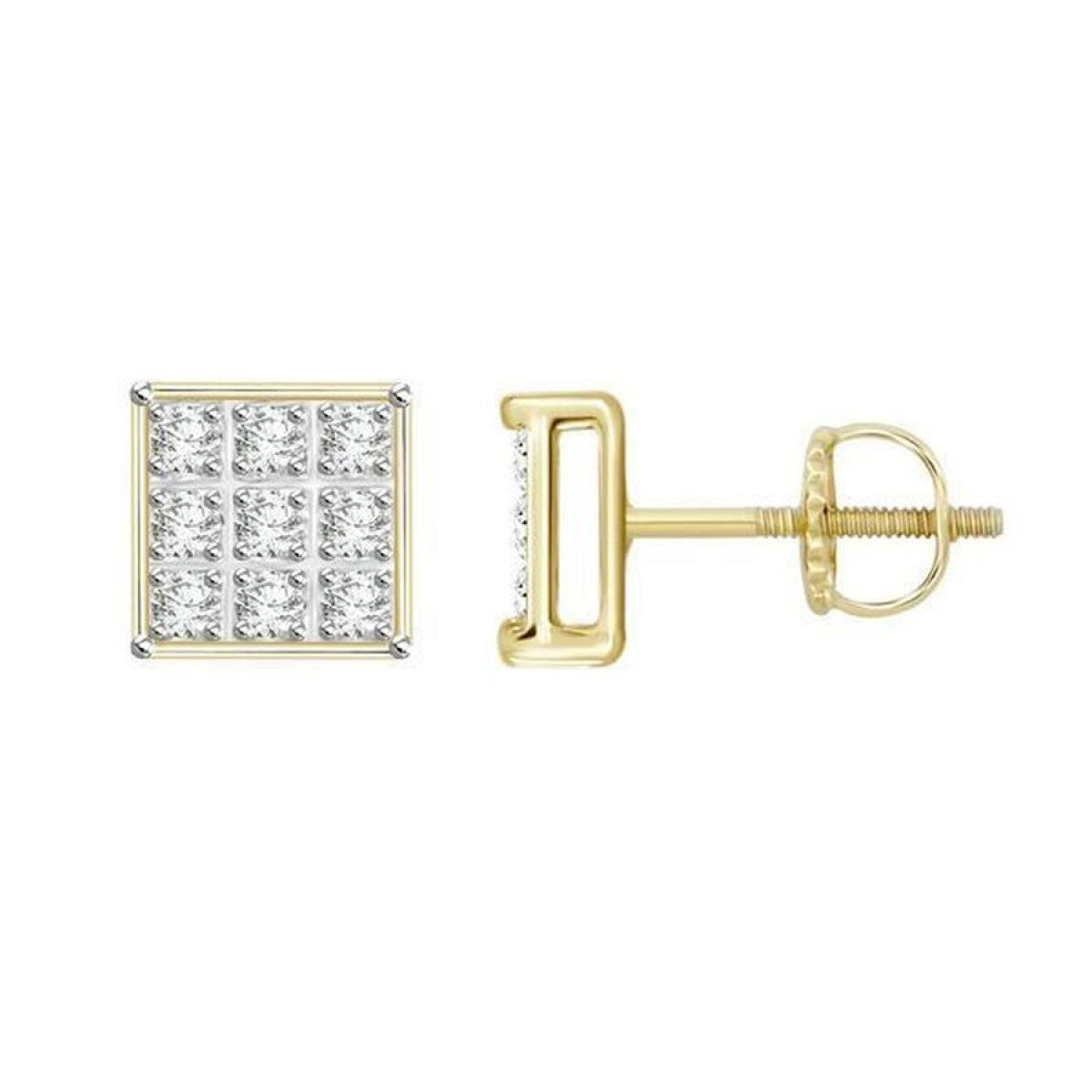 Yellow Gold 0.05Ct Round Diamond 10K Yuva Square Cluster Earrings Women’S Fine Jewelry