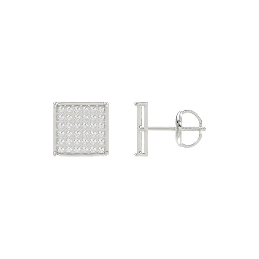 Sterling Silver White 0.25CT Round Diamond Yuva Square Cluster Earrings Women’S Fine Jewelry