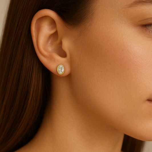 Oval Flat Rim Bezel Earrings 14K