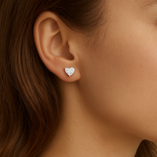 White Gold Diamond Heart Earrings 14K