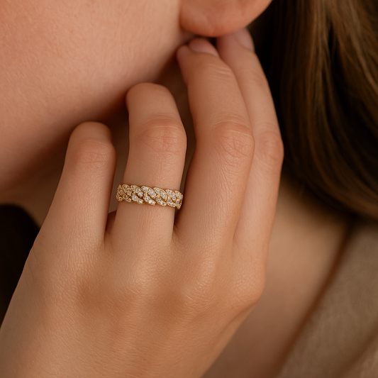 Yellow Gold Diamond Link Ring 14K