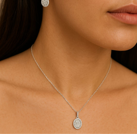 White Gold Diamond Oval Pendant 14K