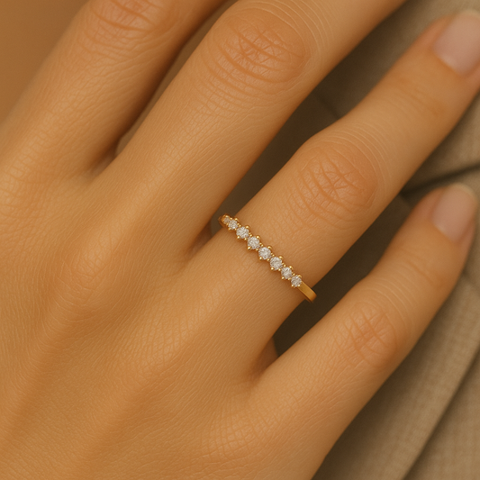 Yellow Gold Half Way Diamond Prong Ring 14K