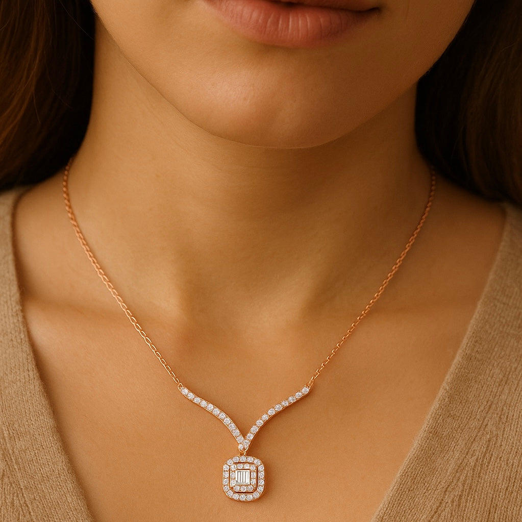 Rose Gold Diamond Cushion Pendant 14K
