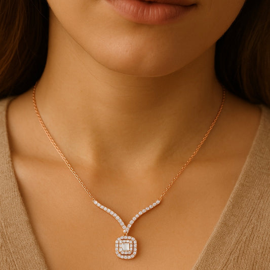 Rose Gold Diamond Cushion Pendant 14K
