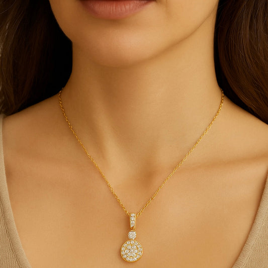 Yellow Gold Diamond Round Pendant 14K