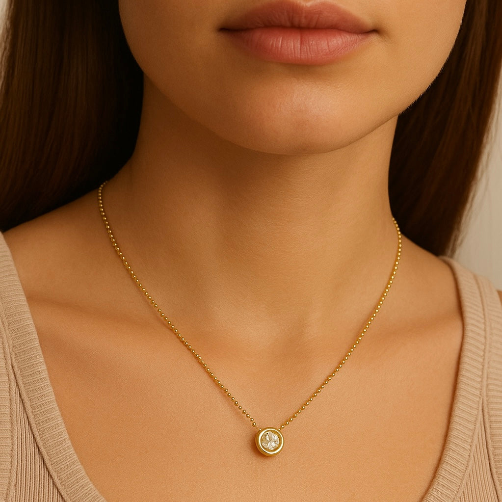 Yellow Gold Round Diamond Bezel Pendant 14K