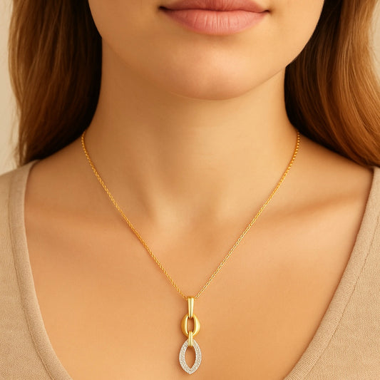 Yellow and White Gold Two-Tone Diamond Cuban Necklace 14K