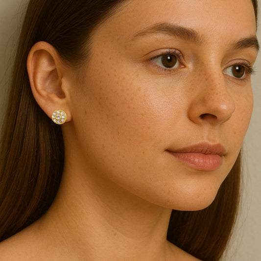 Yellow Gold Diamond Round Earrings 14K