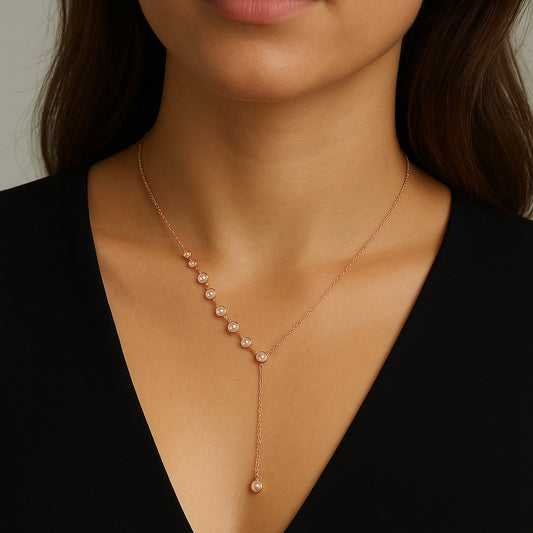 Half Plain Bezel Diamonds by the Yard Drop Necklace
