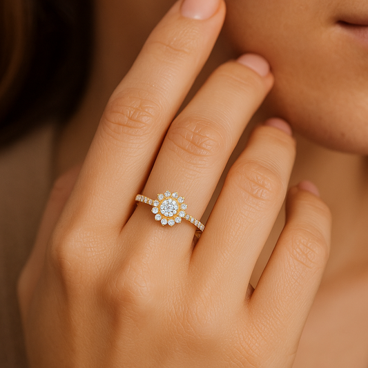 Yellow Gold Diamond Flower Ring 14K
