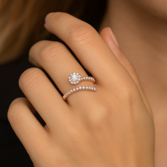 Rose Gold Diamond Bypass Ring 14K