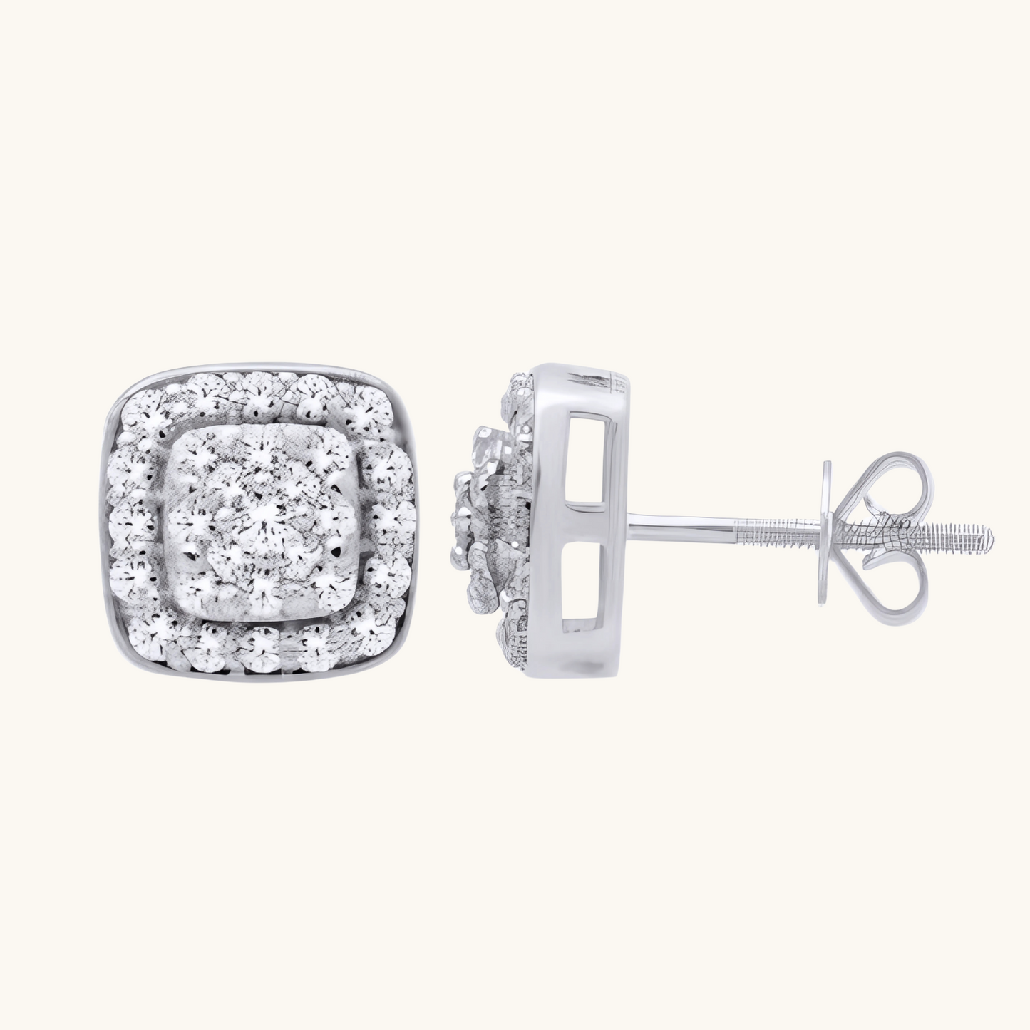 White Gold Diamond Cushion Earrings 14K