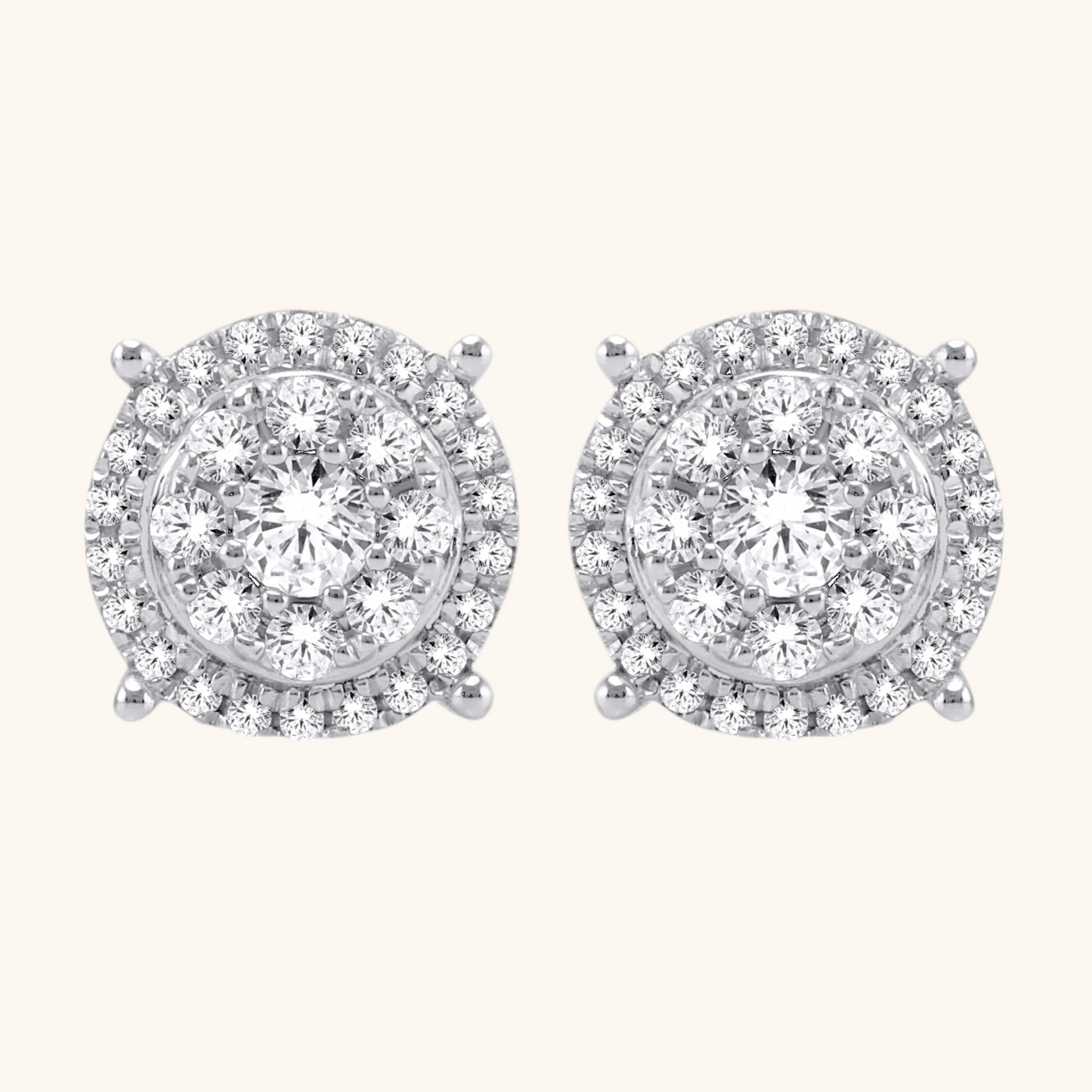White Gold Diamond Round Earrings 14K