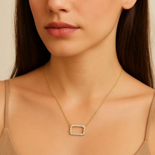 Open Diamond Rectangle Necklace 14K