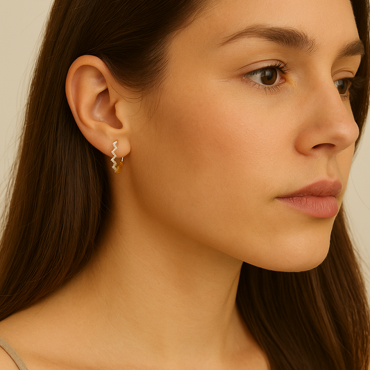 Diamond Zig Zag Huggie Earrings 14K