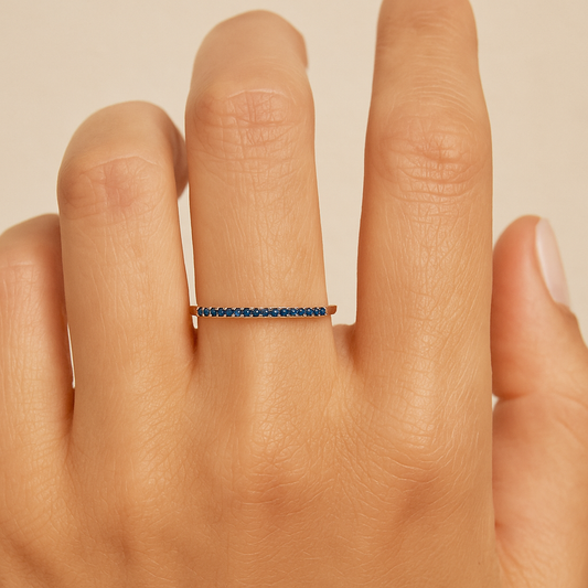 Yellow Gold Blue Sapphire Eternity Ring 14K